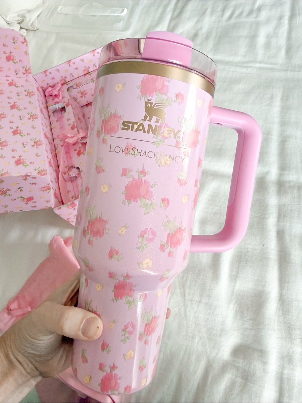 Pink floral Stanley tumbler